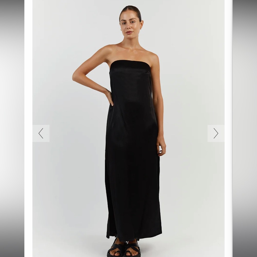 Dissh MIA BLACK STRAPLESS SATIN MIDI DRESS SIZE 4